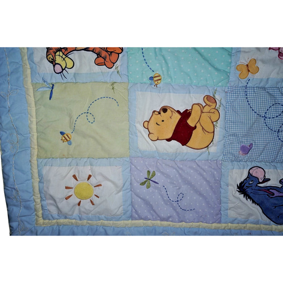 Vintage Sears Winnie the Pooh Baby Quilt Blanket – Disney Embroidered Patchwork - Picture 7 of 16